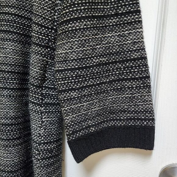 Talbots Sweater Womens PM Black Striped Merino Wool Knit Cardigan Button Belted - Picture 8 of 11